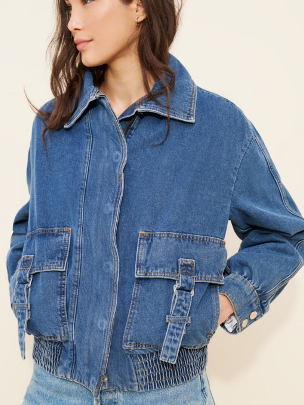 Anthropologie Pilcro Utility Denim Bomber Jacket Oversized Women’s XS NWT - Picture 14 of 15